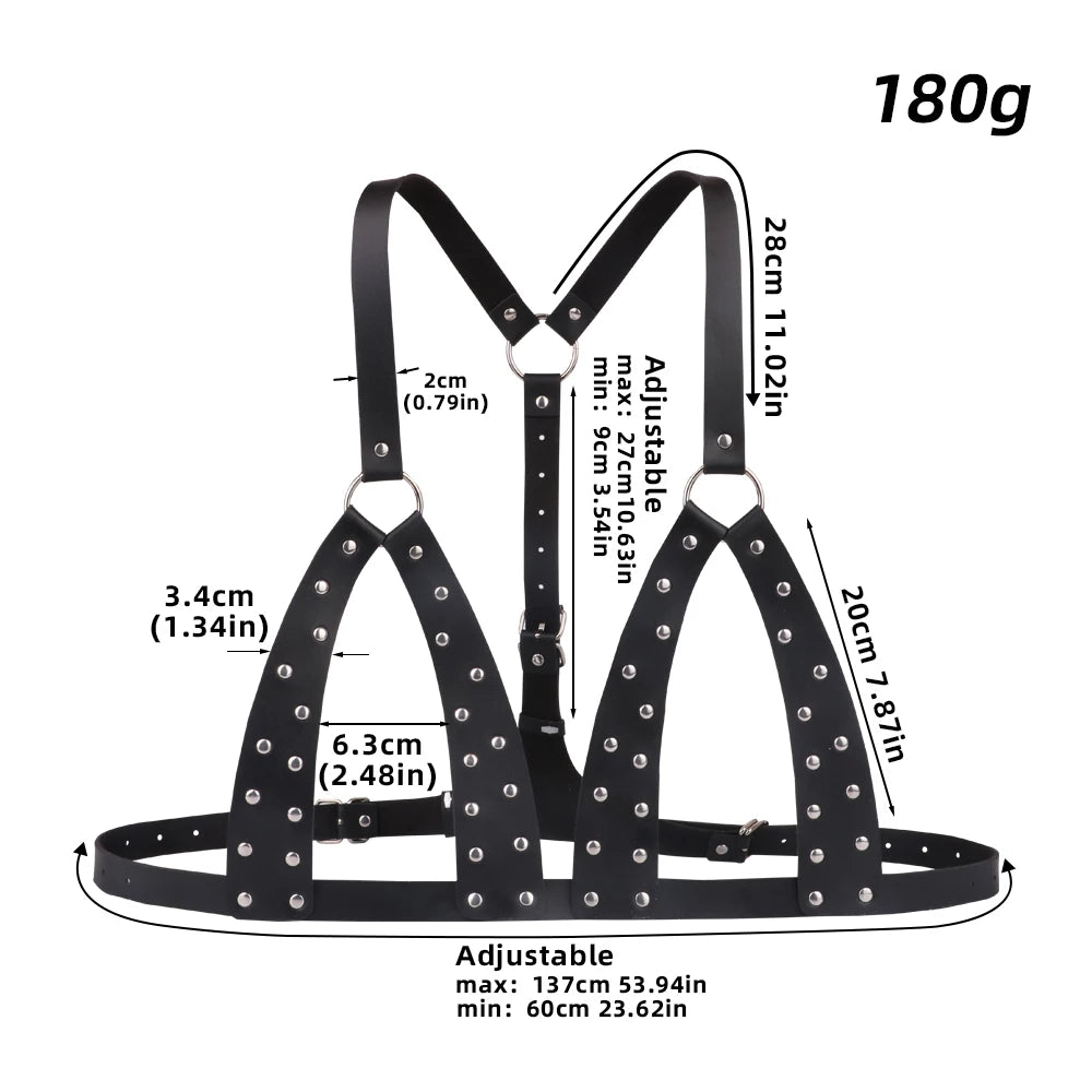 Women Leather Open Cup Body Harness Bra Adjustable Bust Bondage Belt BDSM Fetish Lingerie Sexy Restraint Costume Adult Accessory