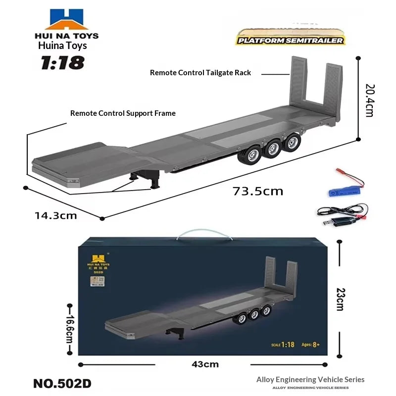 2026 New Huina 1509 RC Truck & 1502 Trailer Full Scale Alloy Remote Control Construction Vehicle Toy for  Collection