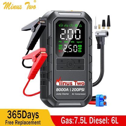 Jump Starter with Air Compressor 8000A Portable Car Battery Booster (7.5 Gas/6L Diesel) with 160PSI Auto-Shutoff Tire Inflator