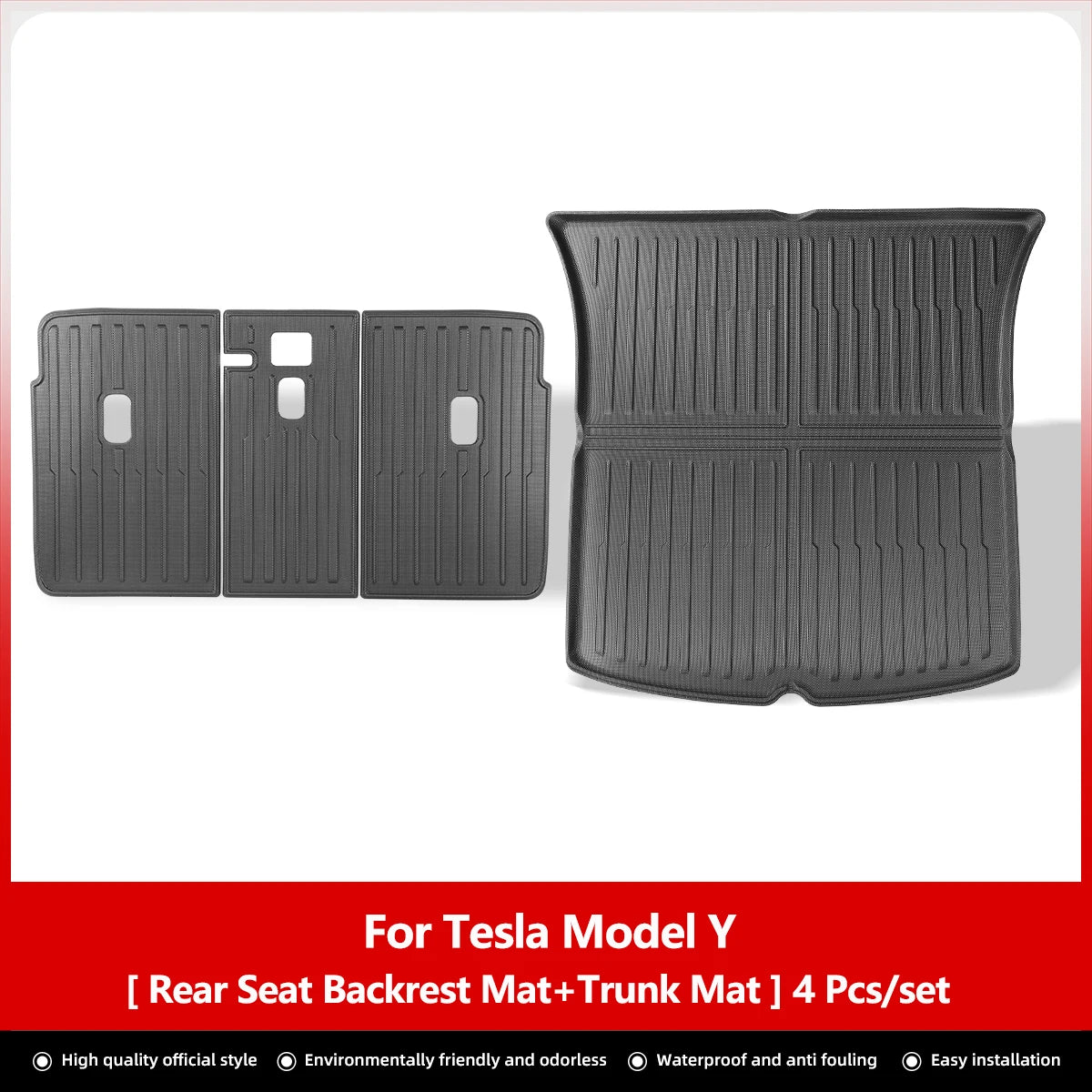 LUCKEASY For Tesla Model Y Rear Seat Backrest Protective Pad Trunk Mat Anti-Kick Pad Car Interior Accessories 2021-2024