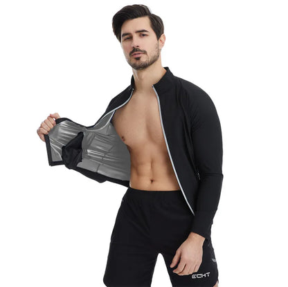 Vensslim Men Sauna Suit Sweat Jacket Workout Weight Loss Long Sleeve Waist Trainer Body Shaper Zipper Slimming Compression Tops