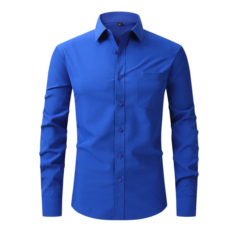 Fashion Business Casual shirt Men's slim long sleeve shirt solid color business social non-ironing anti-wrinkle American code