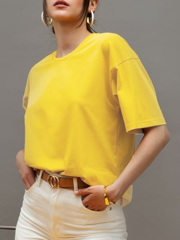 Bornladies 2025 Women's Summer 100% Cotton T-shirt Bottoming Basic Fashionable Solid Lady Short Sleeve Loose Tops Shirts