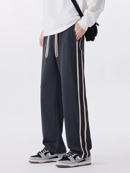 2025 Autumn New Straight Sweatpants Men Korean Fashion 330gsm Stretch Knit Sports Pants Loose Fit Wide Leg Casual Trousers