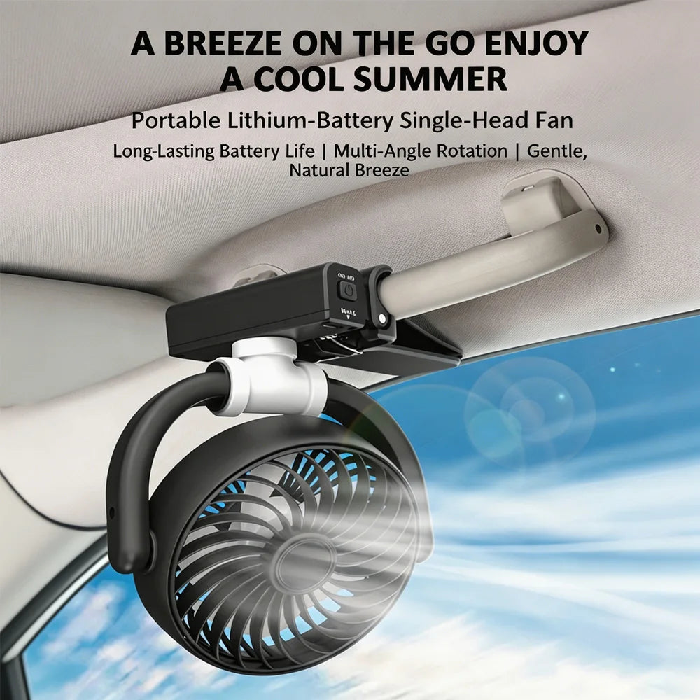 Car Cooling Clamp Fan Brushless Motor USB Rechargeable Fan  3 Speed Wind Rotatable Portable 5 Leaves Fan Car Electronic Tool