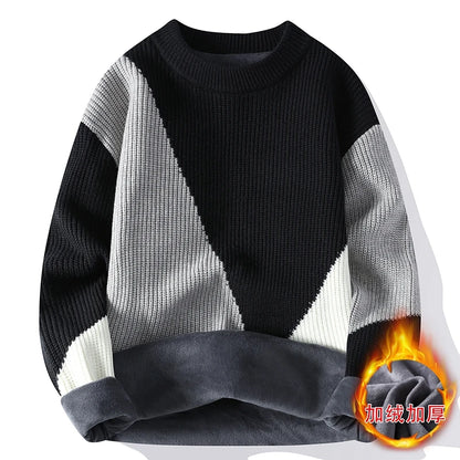 2024 Autumn Mink Velvet Imitation Mink Velvet Fashion Brand High Quality Splicing Pullover Round Neck Loose Sweater Sweater Men
