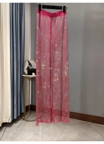 Black Trousers Y2k Pants Club Party Women's Sexy Cutout AB Color Diamond Sparkling Mesh Leggings Slim Fit Diamond Trousers