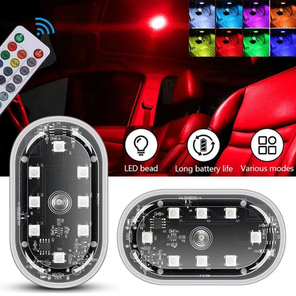 2/4pcs Multi Color Car Light Wireless Mini LED Touch Light with Remote Control Roof Light Sensor Read Lamp Car Interior Lighting