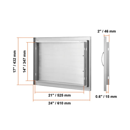 SucceBuy BBQ Access Door Stainless Steel Flush Mount Door Wall Vertical Door w/ Recessed Handle Grilling Station Outside Cabinet
