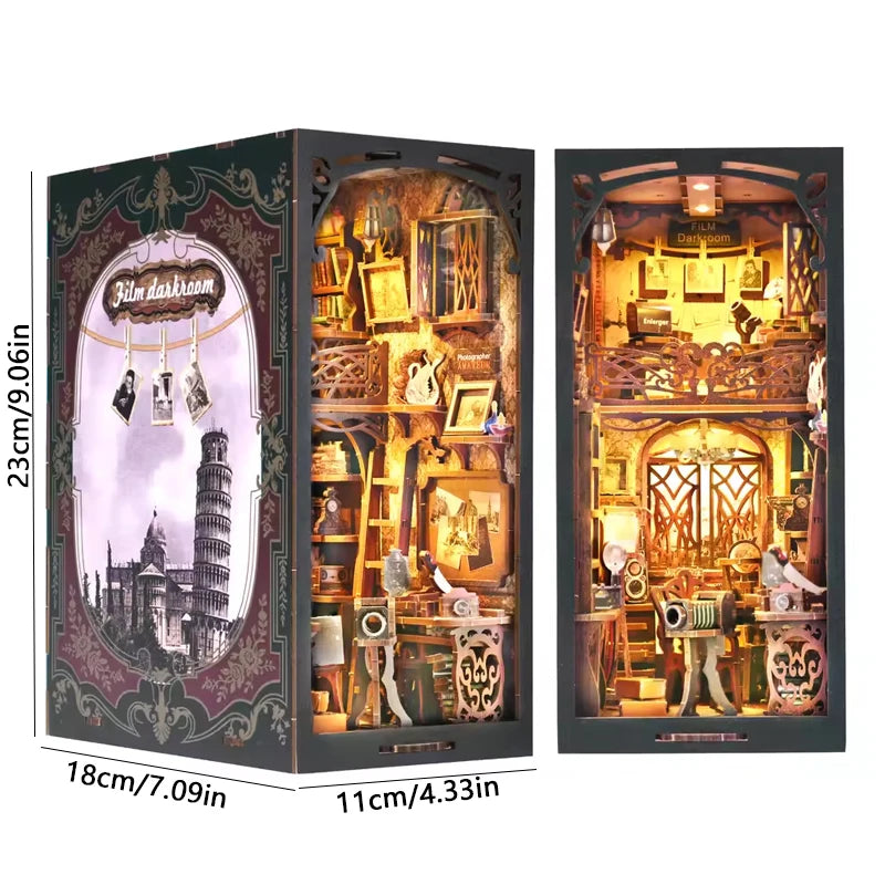 DIY Book Nook Kit Miniature Wooden 3D Puzzle Bookshelf Dollhouse Model Bookend Building Home Decoration For Christmas Gift