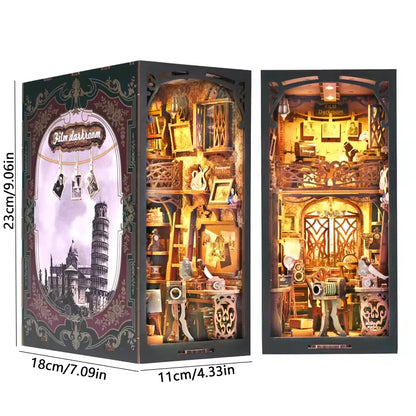 DIY Book Nook Kit Miniature Wooden 3D Puzzle Bookshelf Dollhouse Model Bookend Building Home Decoration For Christmas Gift
