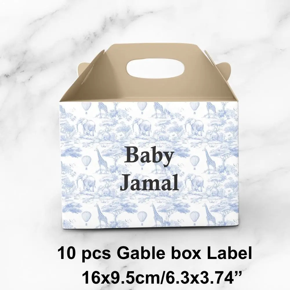 Personalized Blue Safari Baby Shower Party Favors Toile De Jouy Jungle Animal Sticker Party Decoration For Birthday Bachelorette