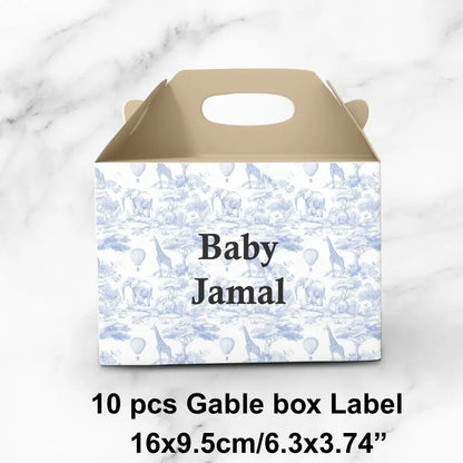 Personalized Blue Safari Baby Shower Party Favors Toile De Jouy Jungle Animal Sticker Party Decoration For Birthday Bachelorette