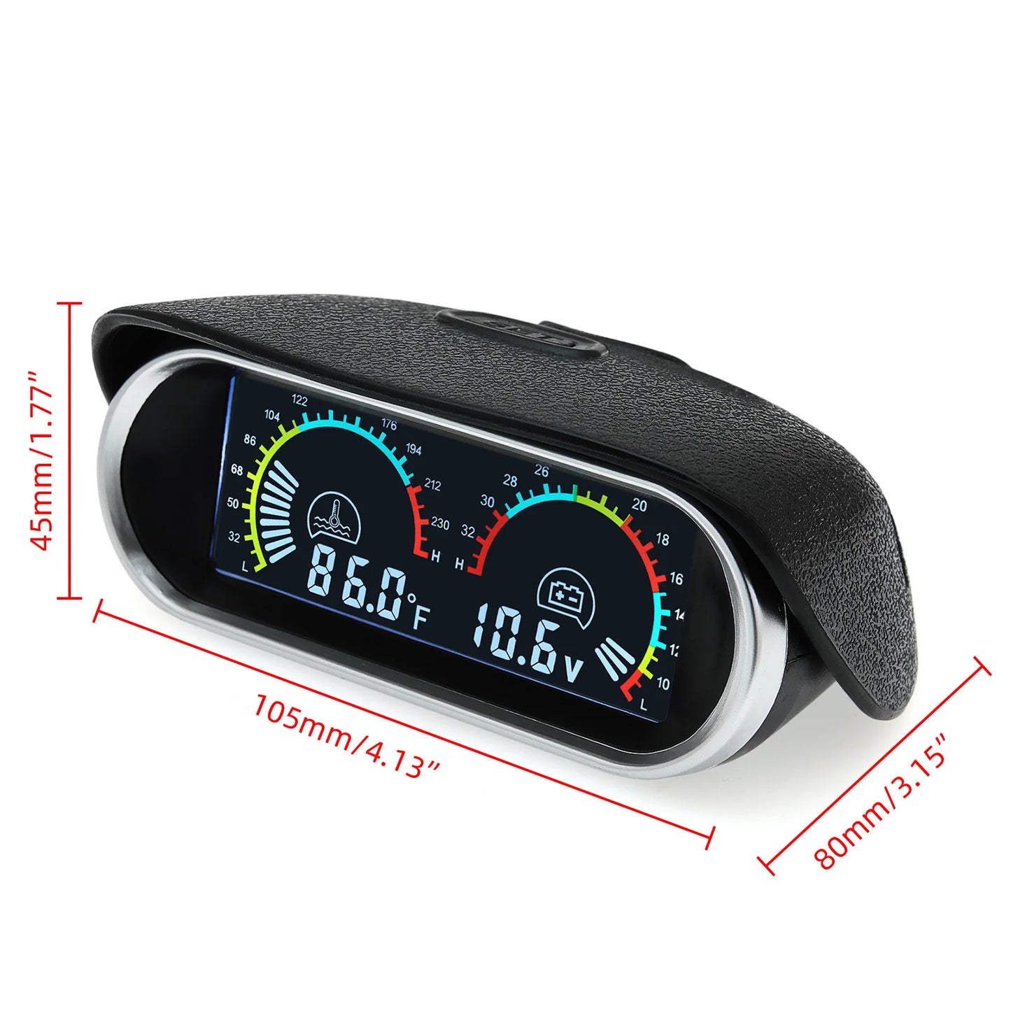12V/24V 2 IN 1 Car Truck LCD Gauge Water Temperature Gauges +Voltmeter With 1/8 NPT Temp Sensor Water Temp Meter for Auto Cars