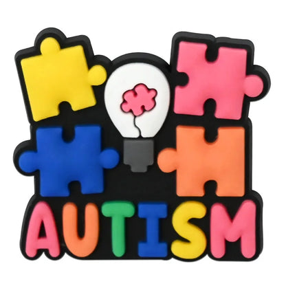 1-16Pcs Be Kind Autism Awareness Love Patience Understanding Pvc Garden Shoe Charms Buckle Kid Cartoon Accessories DIY Backpack