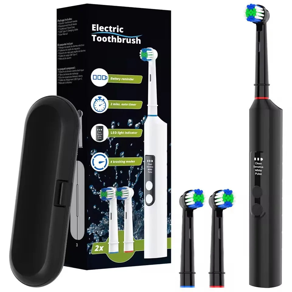 SUBORT Rotating Electric Toothbrush 3 Modes USB Fast Rechargeable Rotary Electric Toothbrush with Travel Case 2 Brush Heads