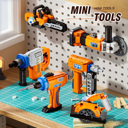 Pretend Play Mini Tool Set Building Blocks DIY Nail Gun Chainsaw Angle Grinder Circular Saw Educational Toy Boys Birthday Gift