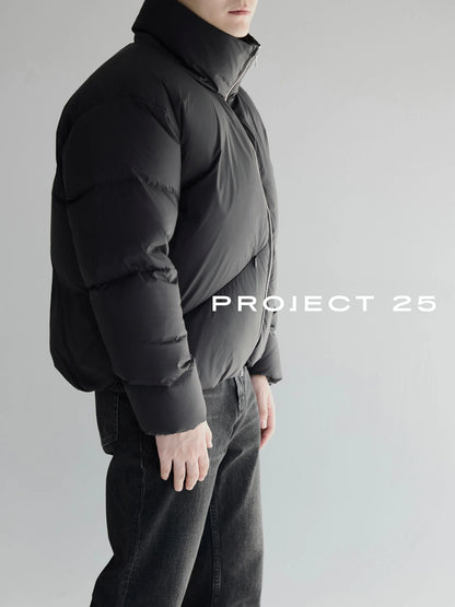 PROJECT 25 Men's Lightweight 90% White Duck Down Jacket 3-Defense Heat Storage Warmth Loose Stand Collar Short Down Coat