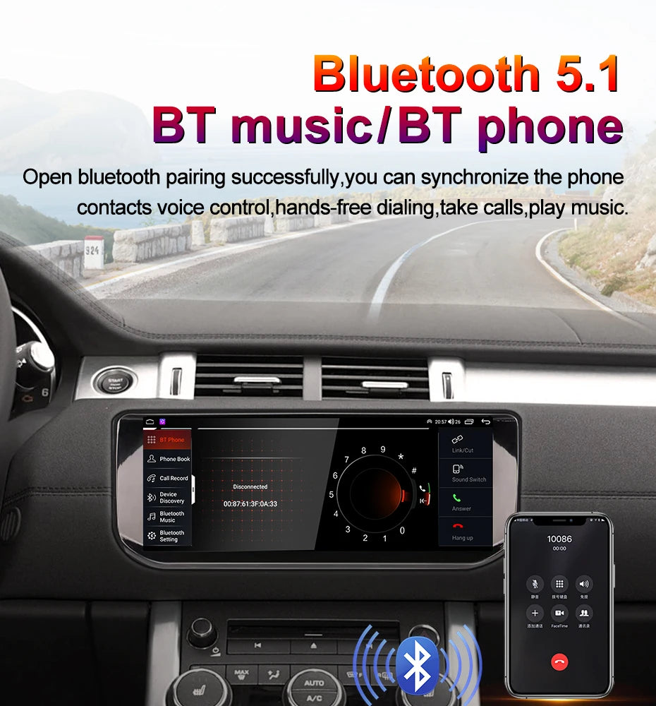 STWEI 10.25inch HD 8 Core Android13 Wireless Carplay Auto For Range Rover Evoque L538 Car Multimedia  Digital AirCon AC Panel