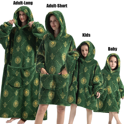Halloween Family Matching Blanket Hoodies Women Cartoon Bear Dinosaur Sweatshirts Adult Oversized Warm Pullover Winter Clothes