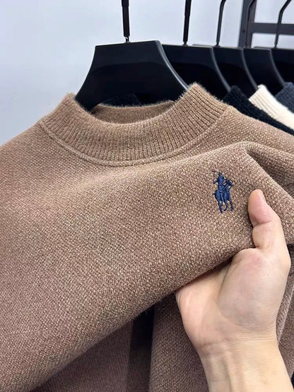 High end brand velvet sweater men's new designer fashion exquisite pony embroidery winter thick warm round neck knitted pullover