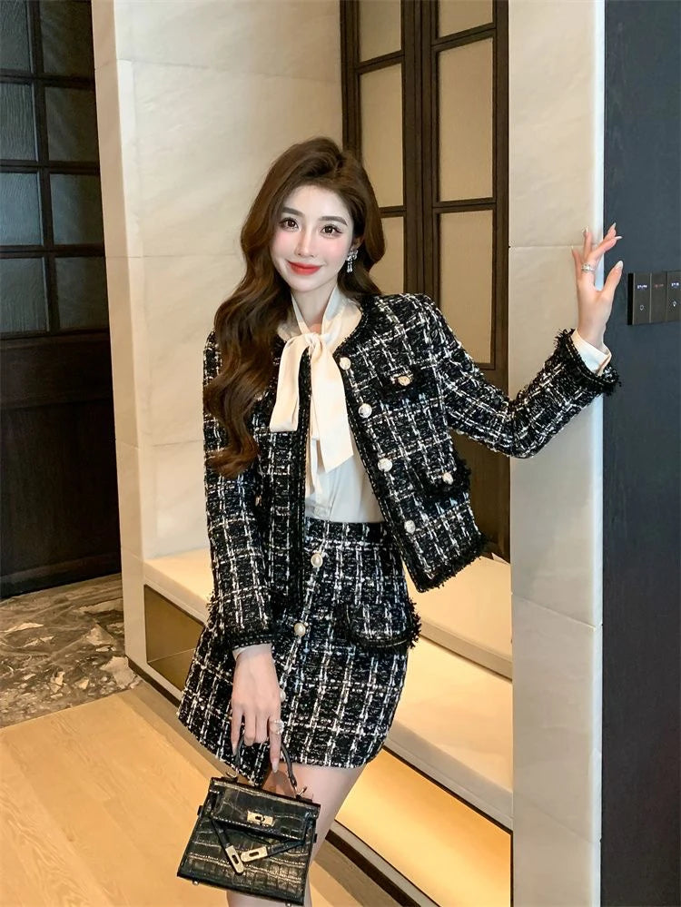 Early Autumn Small Fragrance Style Set Women's Autumn Winter Elegant Fashion High-End Feelings Outerwear Half Skirt Two-Piece...