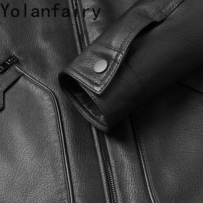 YOLANFAIRY Genuine Goatskin Leather Jacket for Man Real Fur Coat with Hood Winter Luxury Mink Fur Liner Men's Leather Jackets