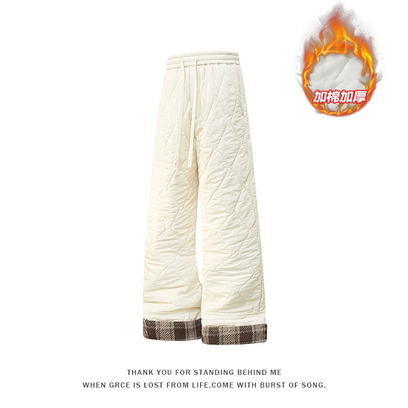 For  Men's Heavy Autumn and Winter Rhombus Design Warm Cotton Pants Loose Trend Versatile Velvet Thickened Casual Pants Trousers