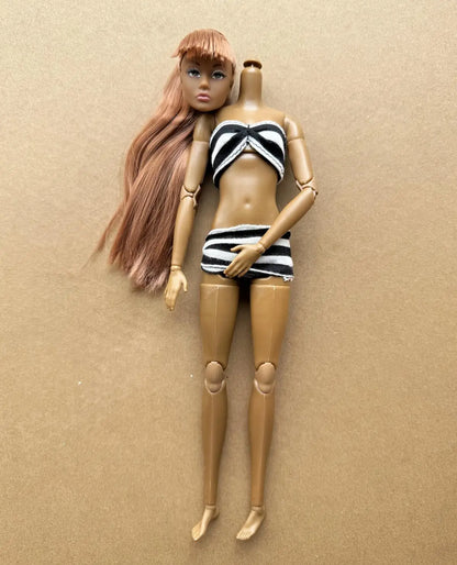 1/6 Scale Multi-jointed Fashion Doll Heads with Bangs Pony Tail Super White Beige Dark Brown Skin Tone PP Doll Figures for Colle