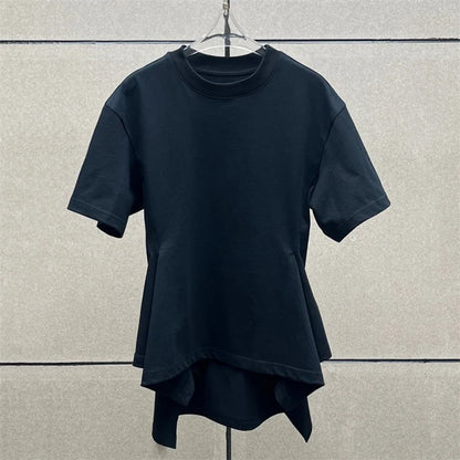 Women's t-shirt New elastic knitted round neck pullover for summer 2026 cotton short sleeved top Waist cinching slim fit corset