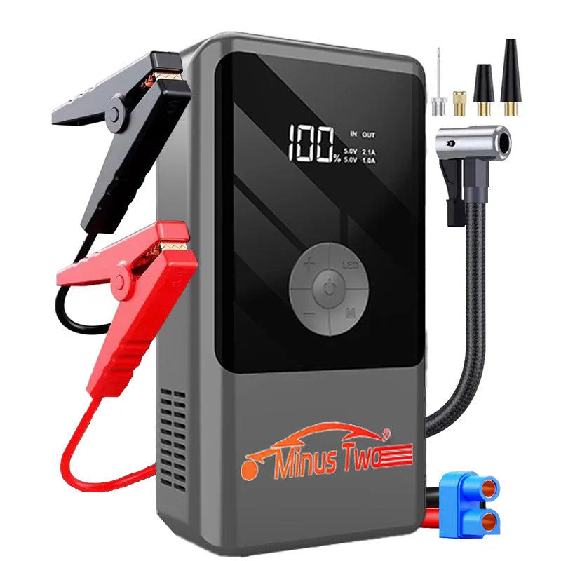Car Jump Starter with Air Compressor Peak 2000A Auto Battery Booster 150PSI Air Pump Portable Power Bank Tire Inflator Lighting