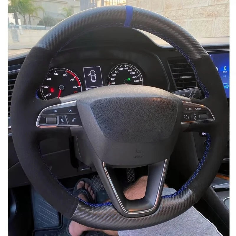 Car Steering Wheel Braid For Seat Leon 5F Mk3 2013-2020 Ibiza 6J Tarraco Arona Ateca Alhambra Suede Car Steering Wheel Cover