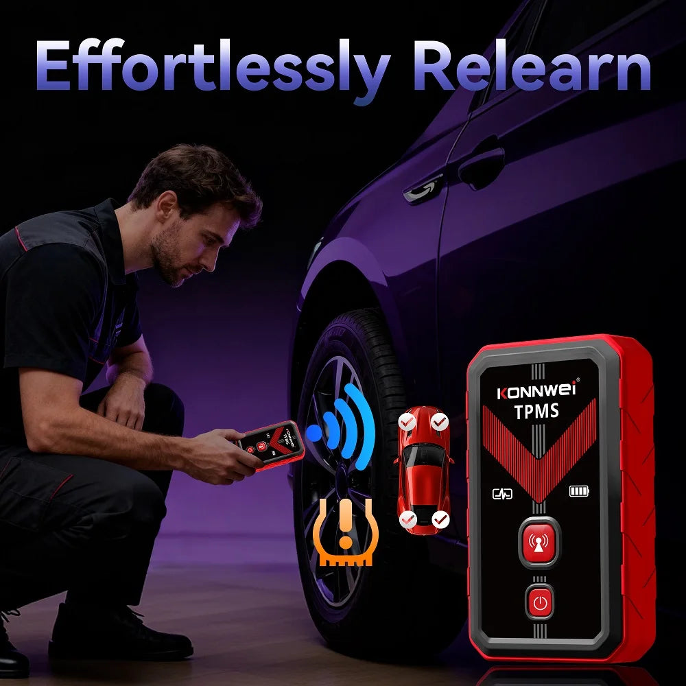 2026 KONNWEI TK100 TPMS Car Tire Pressure Diagnostic Tool Relearn Program 2PCS 315/433Mhz Sensor For ios Android TPMS Programing