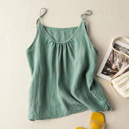 Women's Retro Cotton Linen Tank Top Summer Thin Solid Color Loose Sleeveless Top Female Fashion Casual Basic Vest