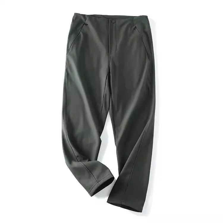 Outdoor Commuting Windproof Waterproof Fleece Lined Elastic Soft  Casual Men's Long Pants Straight Leg Polyester Fiber