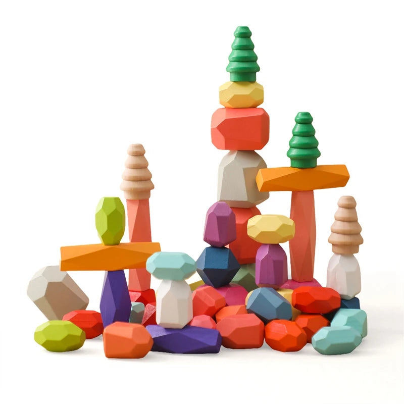 Wooden Sorting Stacking Rocks Stones Sensory Toddler Toys Learning Montessori Toys Building Blocks Game for Kids Birthday Gifts