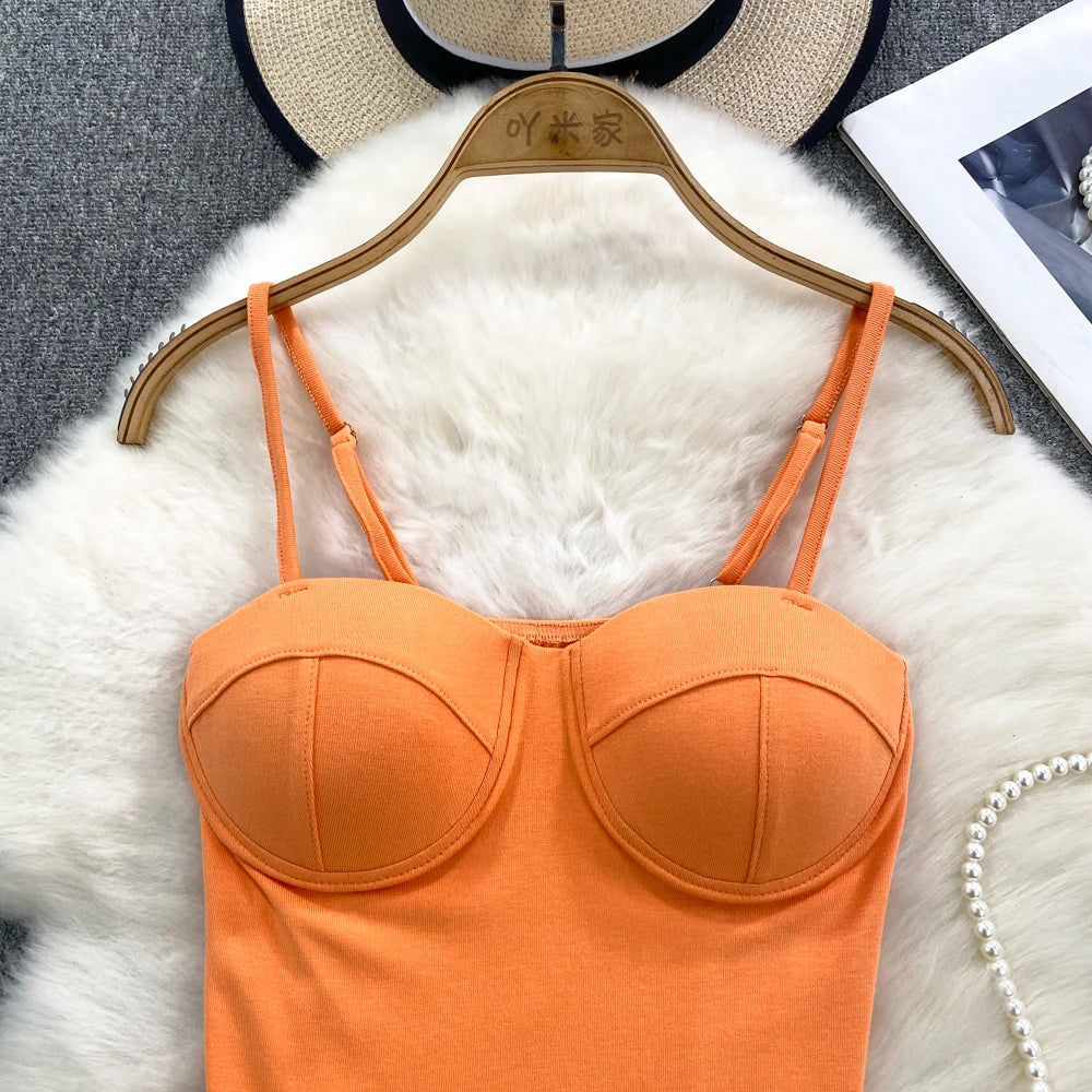 Sexy Fashion Design Camisole Tank Top Women Slim Fit Outerwear Spicy Base Shirt Sexy Backless Vest Short Straight Cut Bodycon