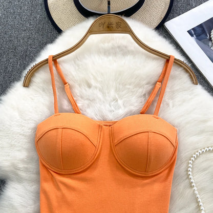 Sexy Fashion Design Camisole Tank Top Women Slim Fit Outerwear Spicy Base Shirt Sexy Backless Vest Short Straight Cut Bodycon