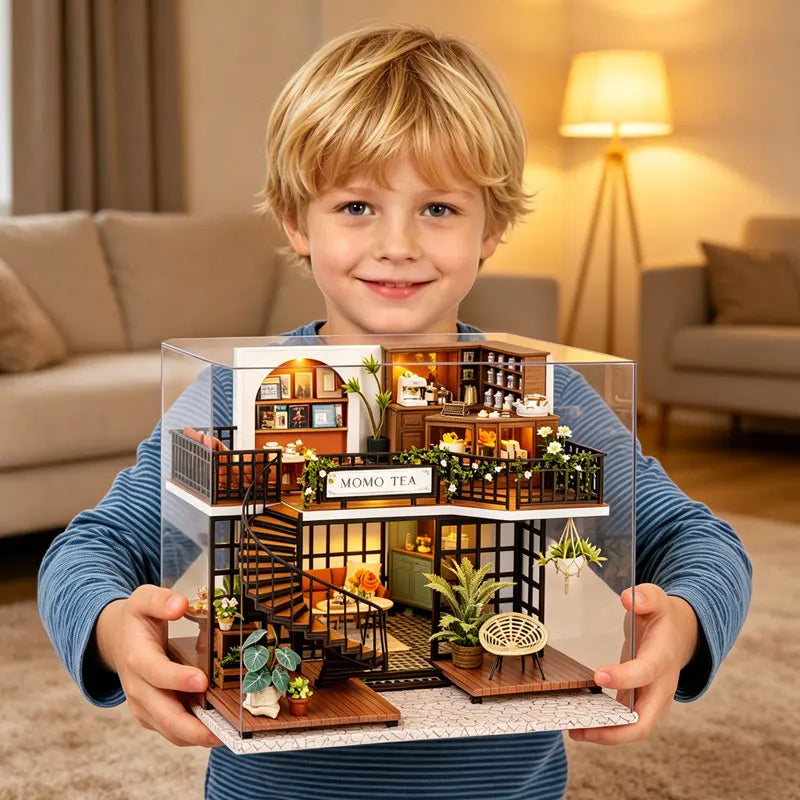 Wooden DIY Miniature Dollhouse Kit with LED Lights 3D Puzzle Doll House Building with Furniture Creative Craft Gifts Home Decor