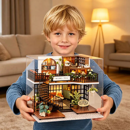Wooden DIY Miniature Dollhouse Kit with LED Lights 3D Puzzle Doll House Building with Furniture Creative Craft Gifts Home Decor