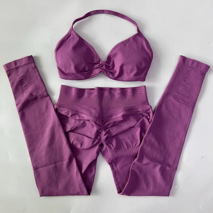 Women's 2 Piece Yoga Set High Quality Seamless Leggings And Strappy Bra Workout Gym Fitness Sportswear Resistance Training