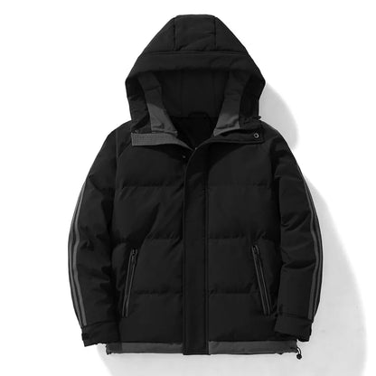 2024 New Cotton Jacket for Men with Plush and Thickened Two Bar Cotton Jacket for Men, Two Bar Cotton Jacket for Men, Hooded Bre
