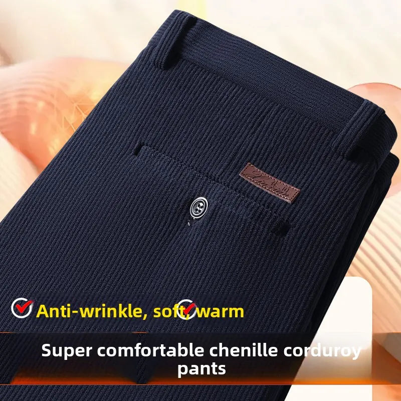 Corduroy Men's Straight Leg Warm Winter Pants Loose Fit Casual Trousers Comfortable Autumn Winter Fashion Trend Brand