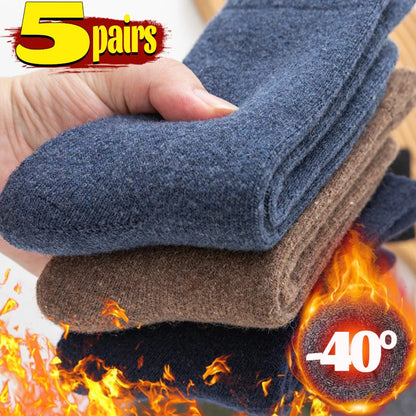 5pairs Winter Merino Wool Socks for Men Super Thick Warm High Quality Harajuku Retro Snow Casual Antifreeze Cashmere Socks Men