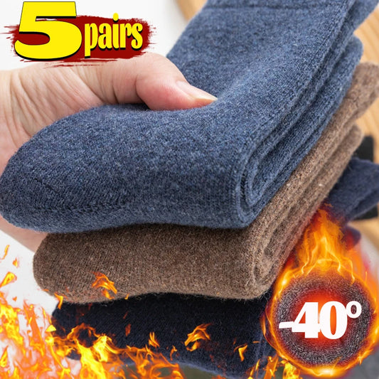 5pairs Winter Merino Wool Socks for Men Super Thick Warm High Quality Harajuku Retro Snow Casual Antifreeze Cashmere Socks Men