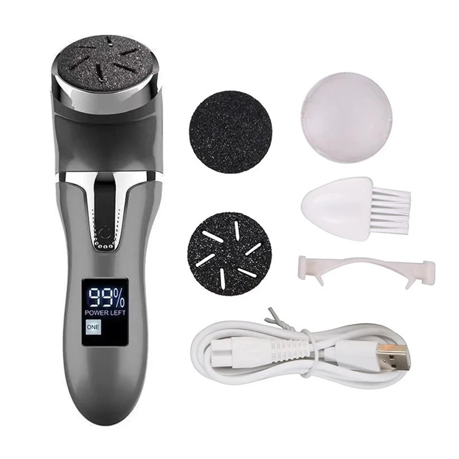 Electric Foot File Callus Remover, 3 Heads Auto Dust Vacuuming Rechargeable 2 Speed Heel Dead Skin Grinder with Pedicure Tools