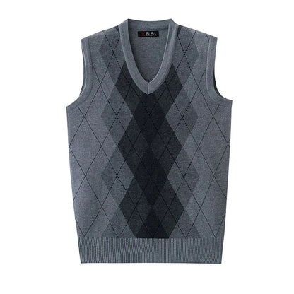 Thickened Casual Sweater Tank Top for Men Vintage Argyle Check Knitting Vest Man Autumn Winter Out Wear Sleeveless Sweaters