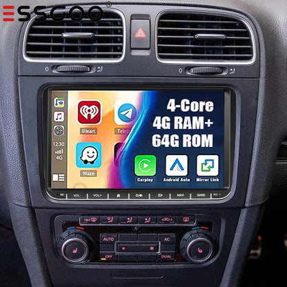 9" Android 15 4+64Gb for Vw Golf Mk5 Mk6 Passat Polo Touran Tiguan Caddy Car Stereo Radio Wifi Carplay Gps Navi Fm Bt+Dvr&Ahd