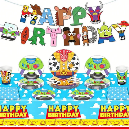 Toy Stories Theme Birthday Party DIY Decoration Toy Inspire Backdrop Hot Anime Cartoon Paper Plate Cup Birthday Party Supplies