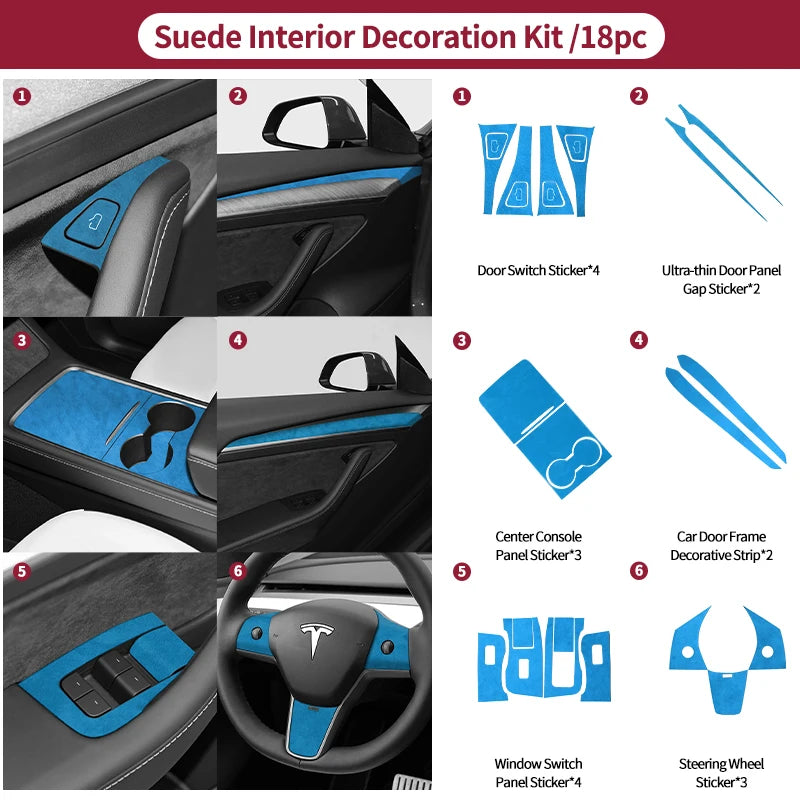 Top Suede For Tesla Model 3 Model Y (2019-2024) Door Switch Button Trim Cover Protection Decoration Car Interior Accessories